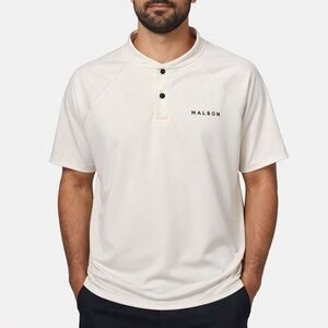 NWOT Malbon Golf Cream Performance Henley Polo Shirt